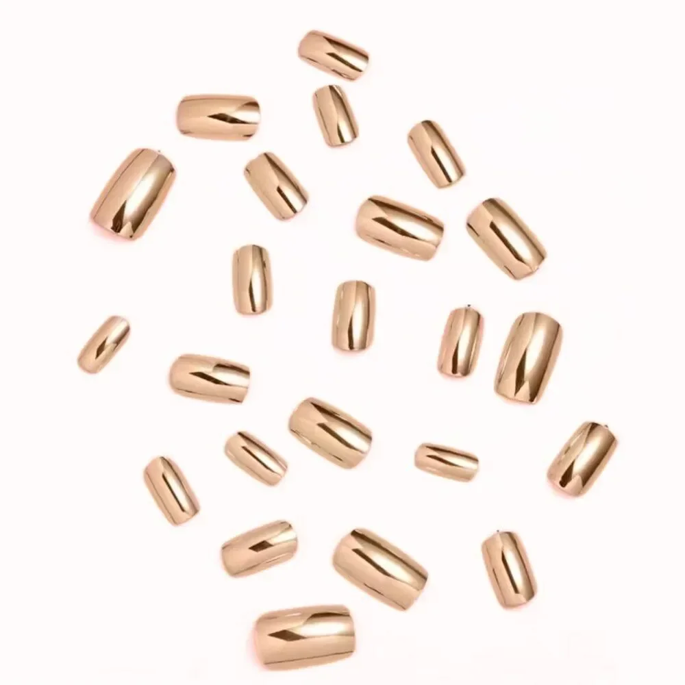 NWT Gold Mirror Chrome Press-On Nails 24pc High Shine Acrylic False Manicure
